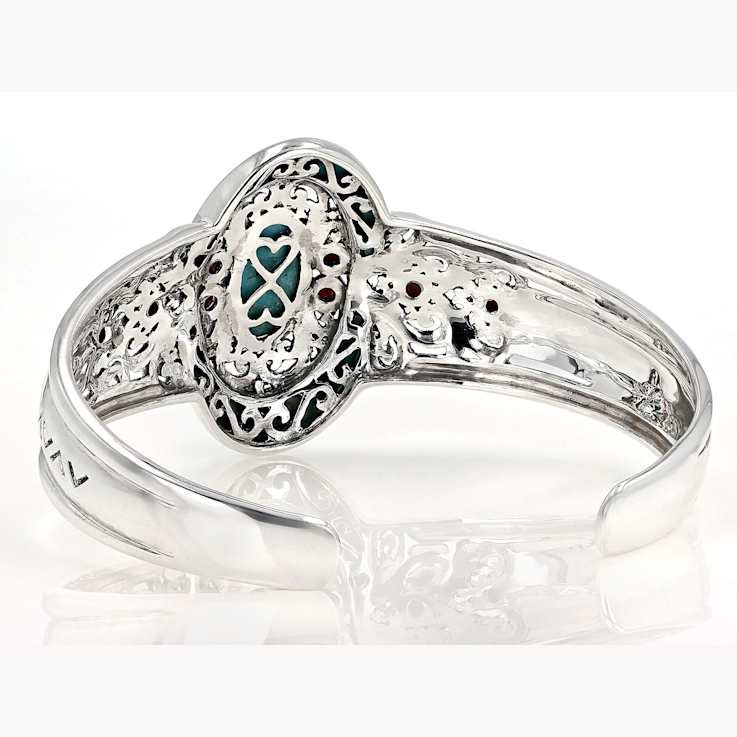 Turquoise And Coral Oxidized Cuff Bracelet In Sterling Silver 16x8mm