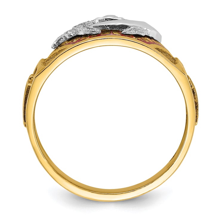 10K Two-Tone Yellow and White Gold Men's Textured and Enameled Masonic
Shriner's Ring