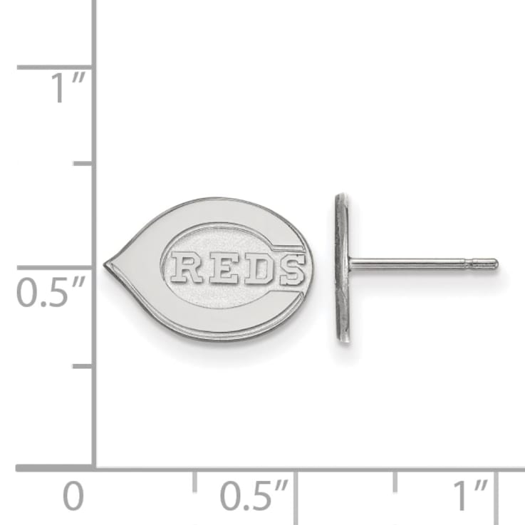 Rhodium Over Sterling Silver MLB LogoArt Cincinnati Reds Post Earrings