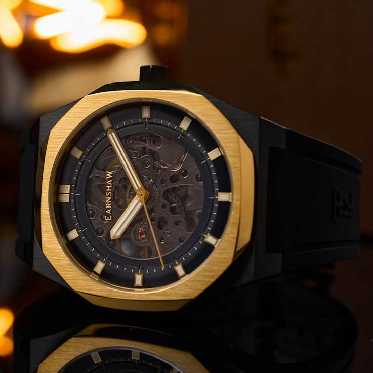 Thomas Earnshaw Discovery Drake Skeleton Black Dial Black Stainless
Steel Band Automatic Watch