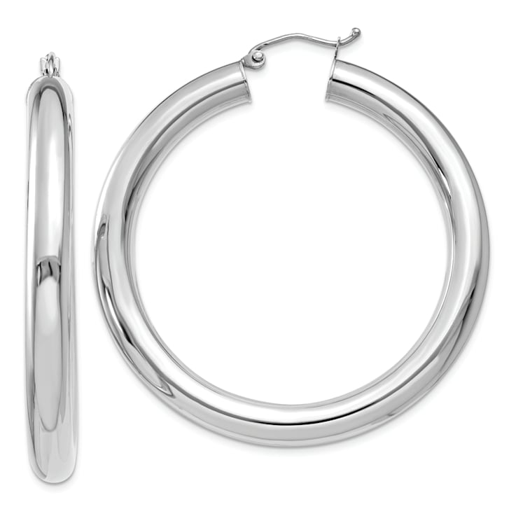 Rhodium Over 14k White Gold 1 3/4" Polished Hoop Earrings
