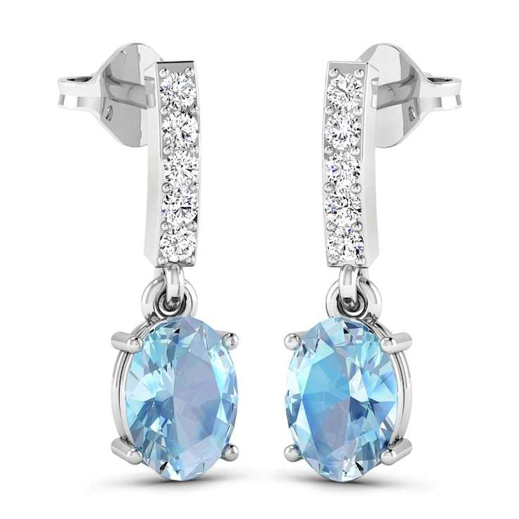 1.02ctw 14K White Gold Aquamarine and White Diamond Halo Earrings