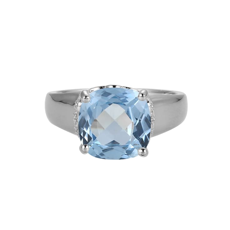 Lab Blue Spinel And White Cubic Zirconia Platinum Over Silver March
Birthstone Ring 3.79ctw