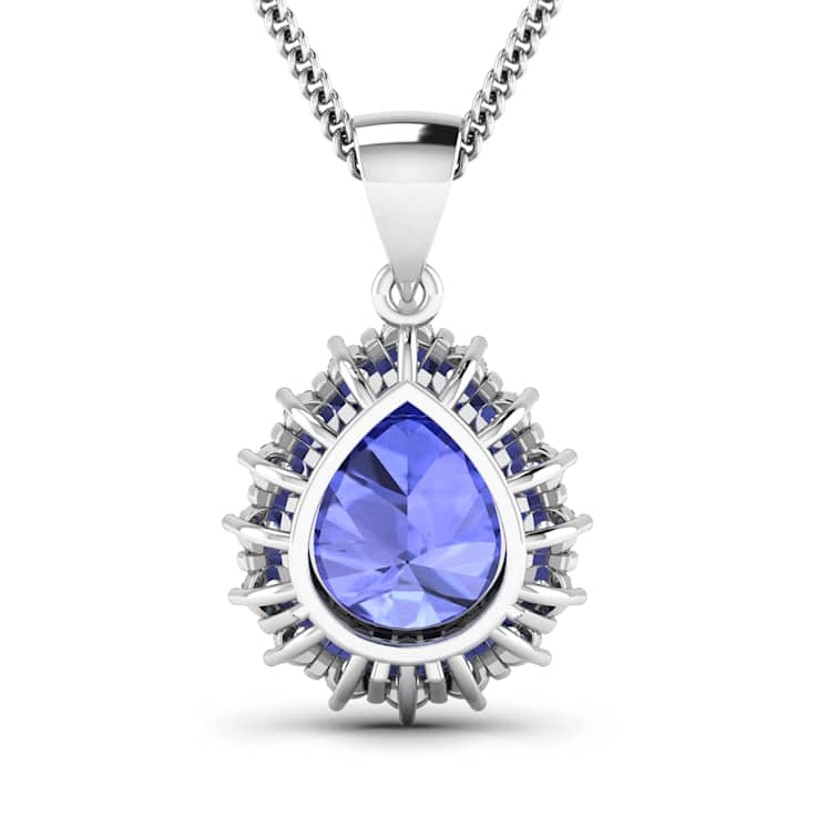 Blue Tanzanite and White Diamond 14K White Gold Pendant with 18 inch
Cable Chain 3.25ctw