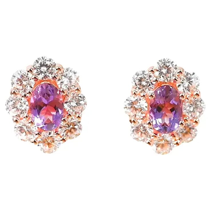 Amethyst and CZ 0.95 Ctw Round 18K Rose Gold Over Sterling Silver Center
Design Earrings Jewelry