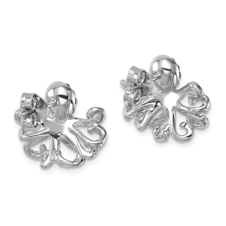 Rhodium Over Sterling Silver Polished Crystal Octopus Post Earrings