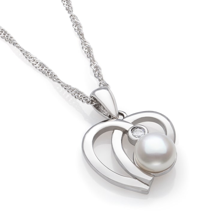 Sterling Silver Freshwater Pearl and Cubic Zirconia Pendant