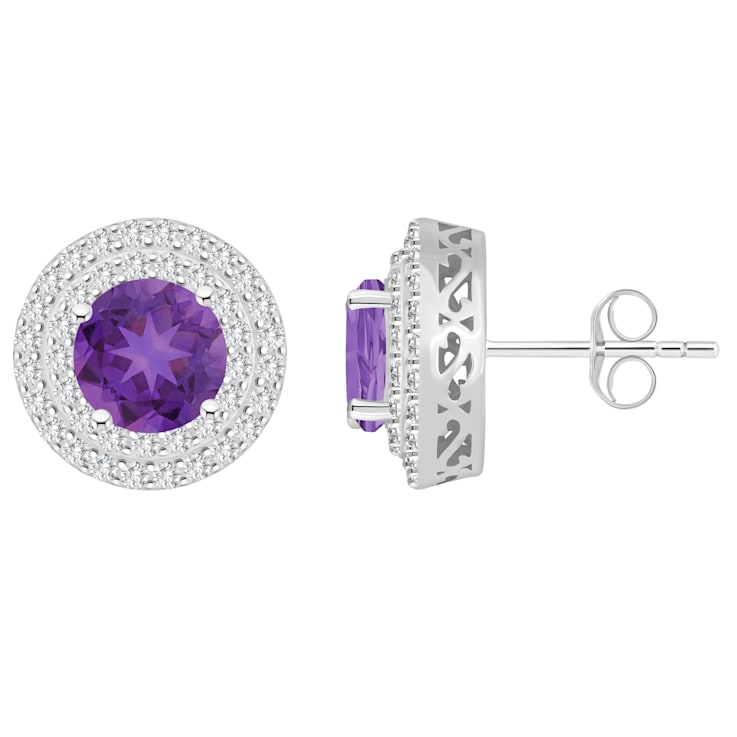 7mm Round Amethyst And White Topaz Accent Rhodium Over Sterling Silver
Double Halo Stud Earrings