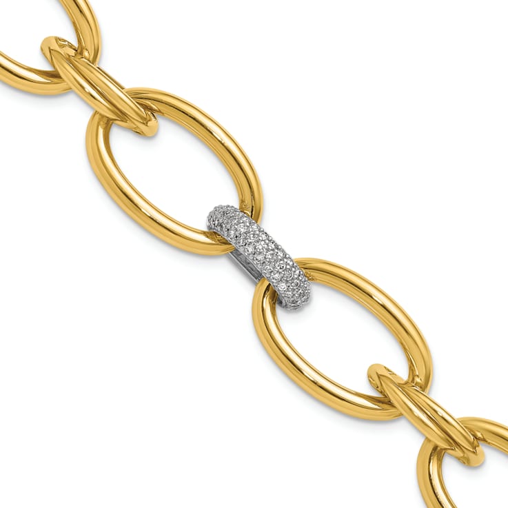 14K Yellow Gold with White Rhodium Diamond Oval 7.5-inch Bracelet 0.51ctw