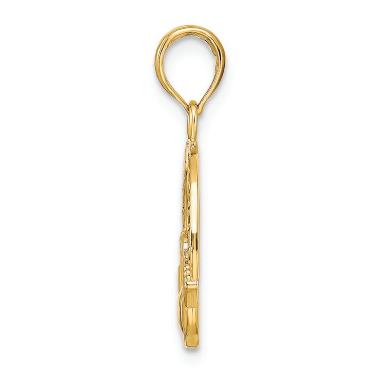 14k Yellow Gold Satin, Textured and Diamond-Cut Claddagh Pendant