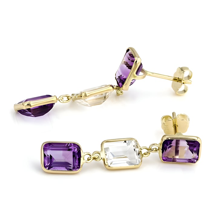 Amethyst and White Topaz 7x5mm Rectangular Octagonal 14K Yellow Gold
Dangle Earrings