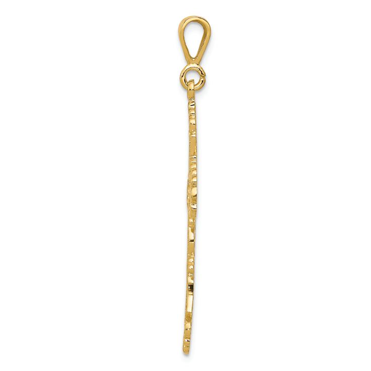 14k Yellow Gold Textured Fleur De Lis Cross Pendant