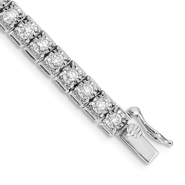 Rhodium Over 14k White Gold Diamond Tennis Bracelet