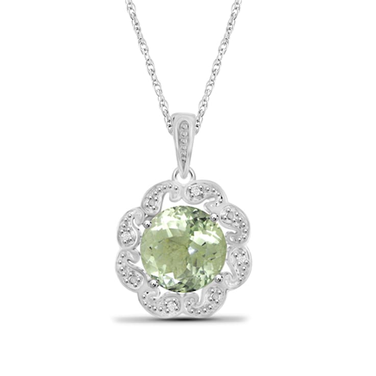 Green Prasiolite And White Diamond Sterling Silver Pendant With Chain 2.62ctw