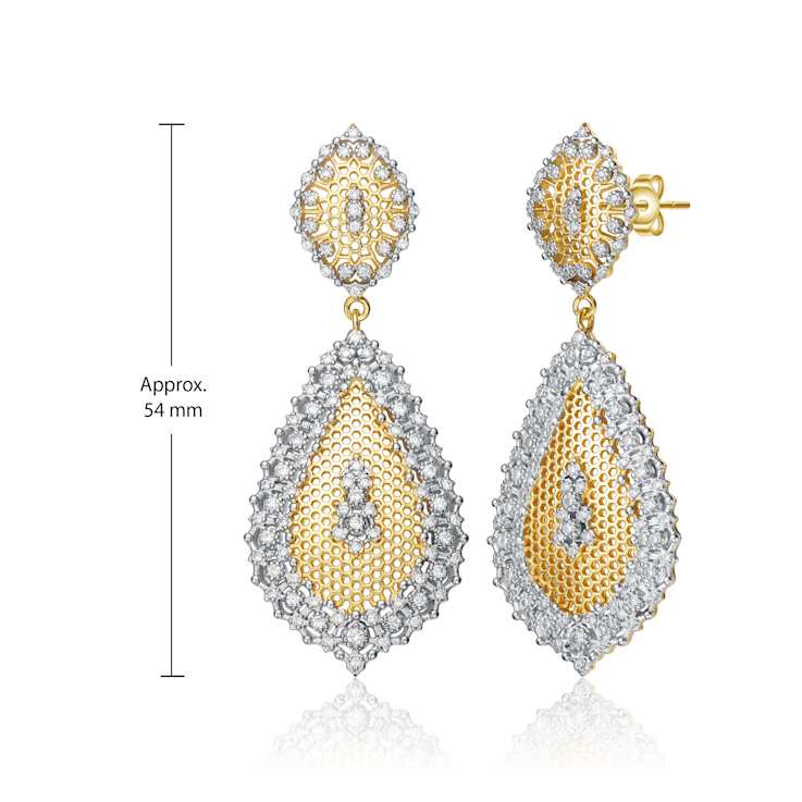 Two-Tone CZ Drop Earrings In 14K Gold Over Brass