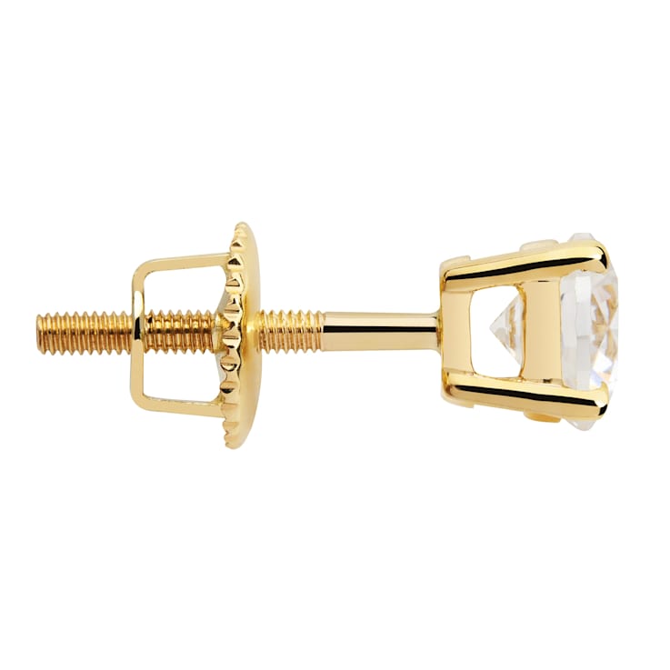 White Cubic Zirconia 14k Yellow Gold Studs With Velvet Gift Box 0.50ctw