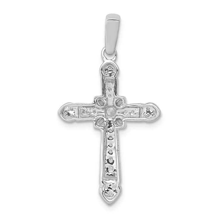 Rhodium Over 14K White Gold 1/6ct. Diamond Filigree Cross Pendant