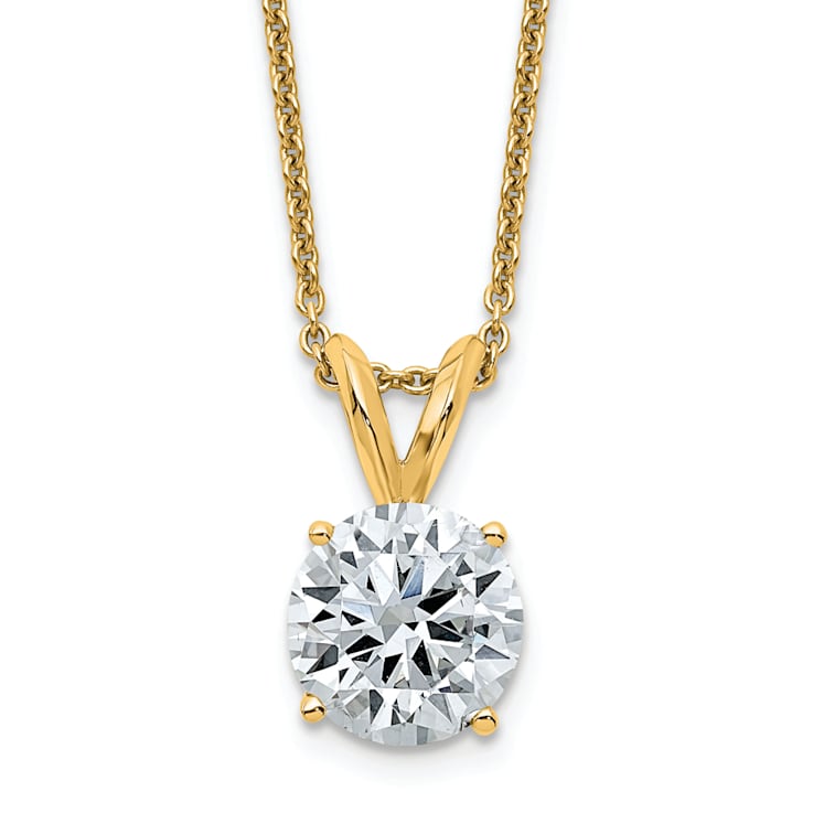 14K Yellow Gold 2 ct. 8.0mm Round G H I True Light Moissanite Solitaire
Pendant with Chain