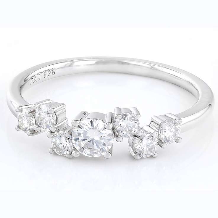 Round Moissanite Ring In Platinum-Enhanced Sterling Silver