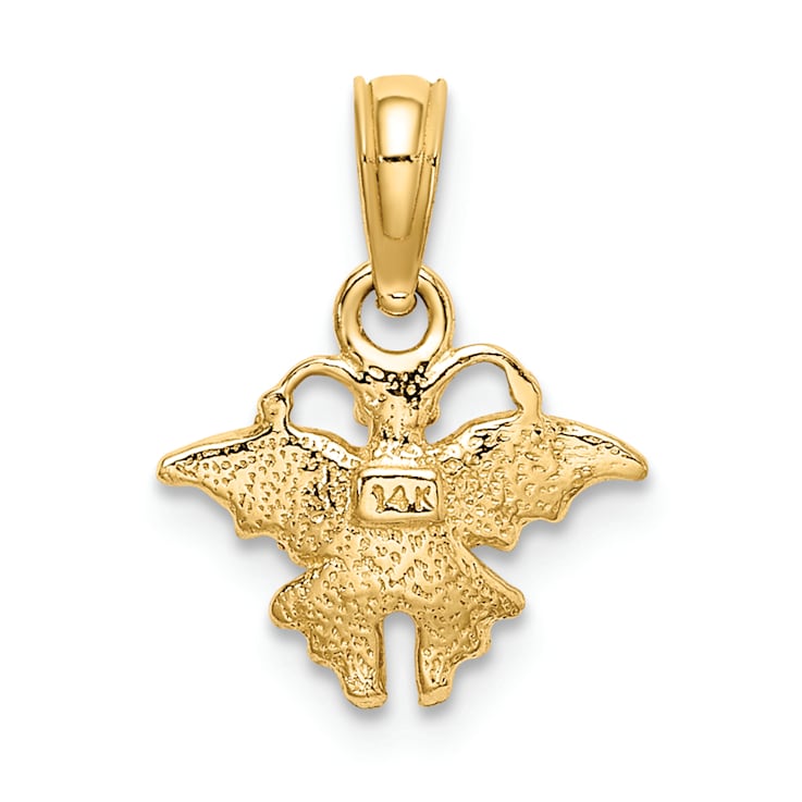 14k Yellow Gold Textured Pink Enamel Mini Butterfly Charm