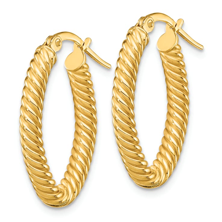 14K Yellow Gold 7/8" Small Textured Oval Hoop Earrings