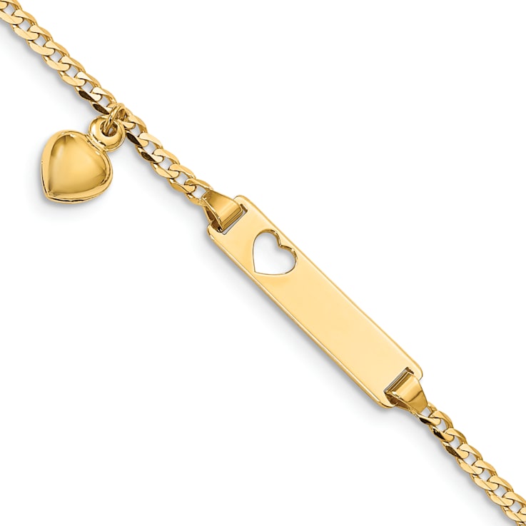 14k Yellow Gold Cut-out Heart with Dangling Heart Children's Curb Link
ID Bracelet