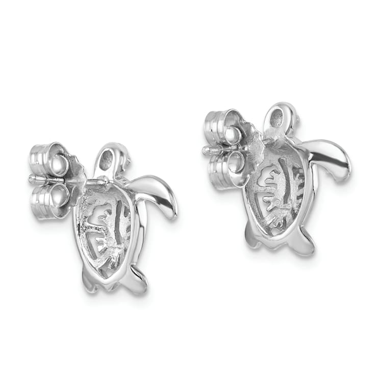 Rhodium Over Sterling Silver Polished Flower Back Turtle Post Earrings