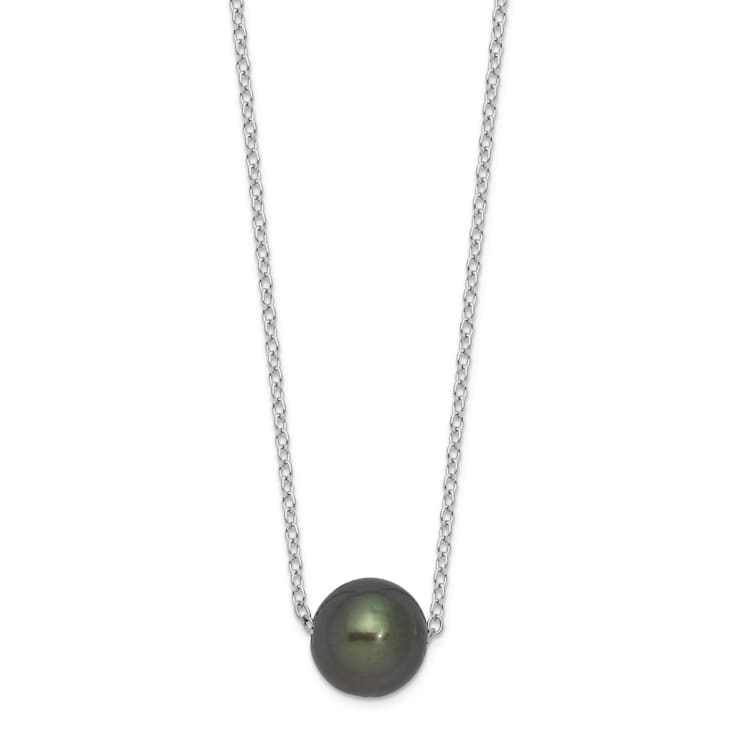 Rhodium Over Sterling Silver 8-9mm Semi-round Tahitian Saltwater
Cultured Pearl Necklace