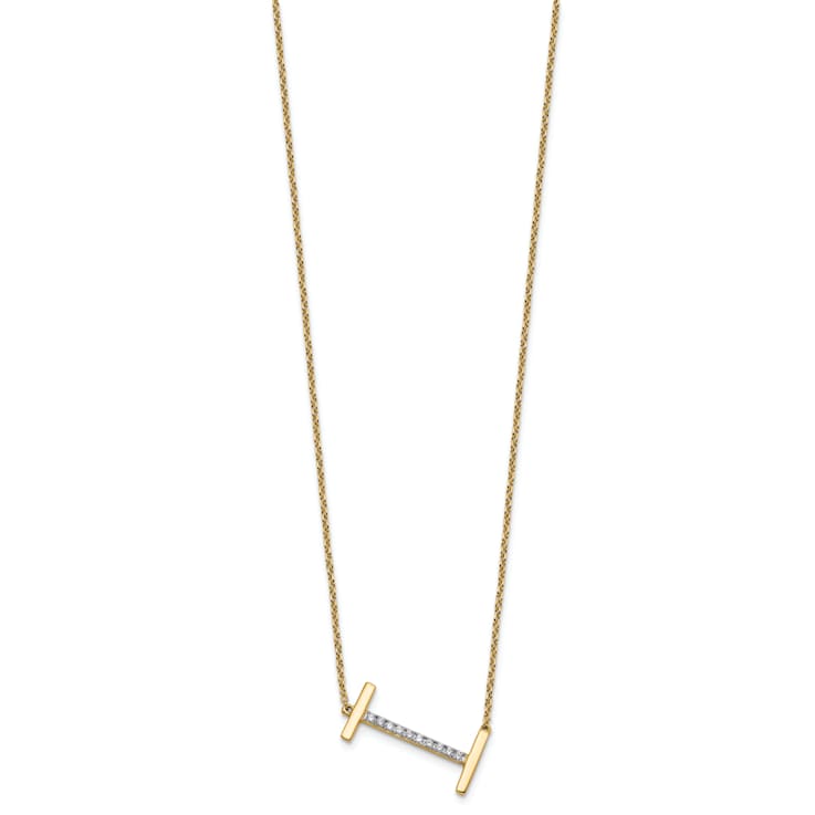 14k Yellow Gold and Rhodium Over 14k Yellow Gold Sideways Diamond
Initial I Pendant 18 Inch Necklace