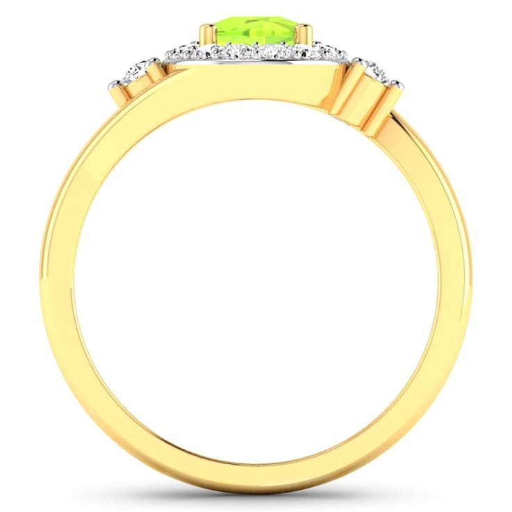 0.9ctw Green Peridot and Diamond 14K Yellow Gold Halo Ring