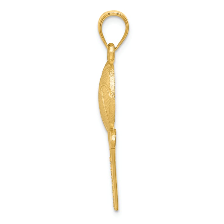 14k Yellow Gold Satin, Textured and Diamond-Cut Basketball and Net Pendant