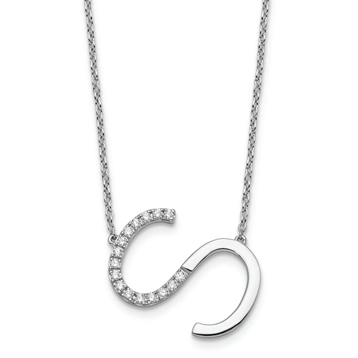 Rhodium Over 14k White Gold Sideways Diamond Initial S Pendant Cable
Link 18 Inch Necklace
