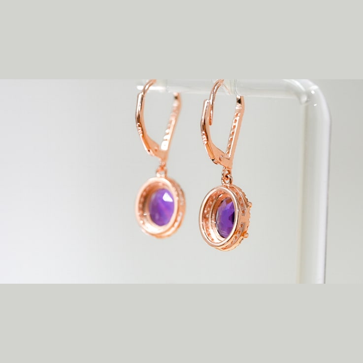 Amethyst and CZ 2.98 Ctw Oval 18K Rose Gold Over Sterling Silver Drop
Earrings Jewelry.