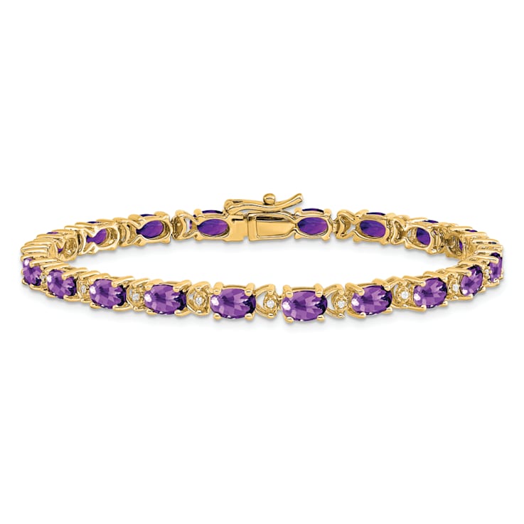 14k Yellow Gold Oval Amethyst and Diamond Bracelet