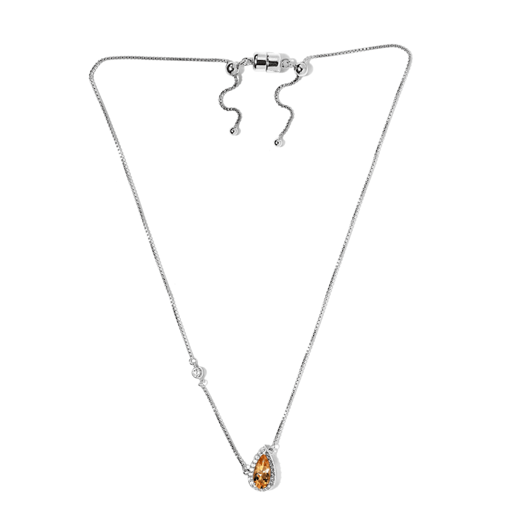 Sterling Silver Pear Shape Citrine and White Zircon Necklace 1.73ctw