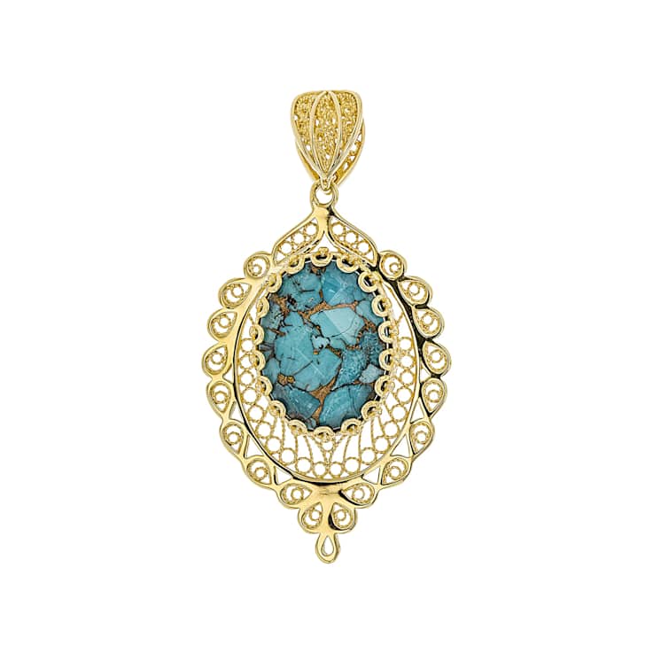 Turquoise Doublet Enhancer Pendant In 18K Gold Over Sterling Silver 20x15mm