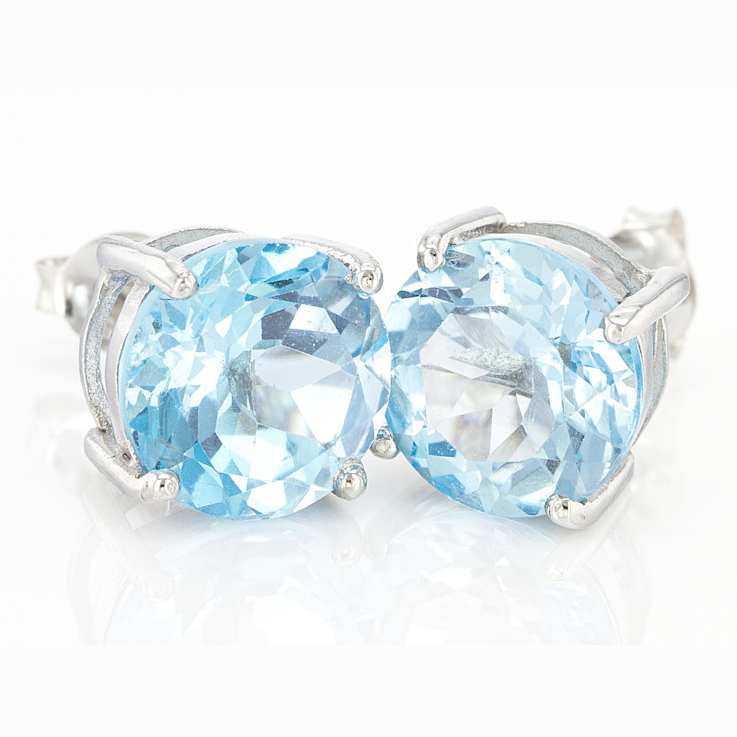 Large Sky Blue Topaz Stud Earrings In Sterling Silver