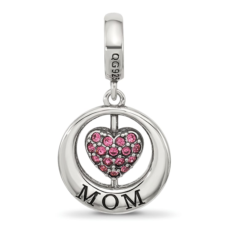 Sterling Silver Enameled Mom and Pink Crystal Heart Bead