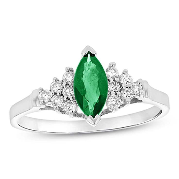 0.69ctw Emerald and Diamond Ring in 14k White Gold