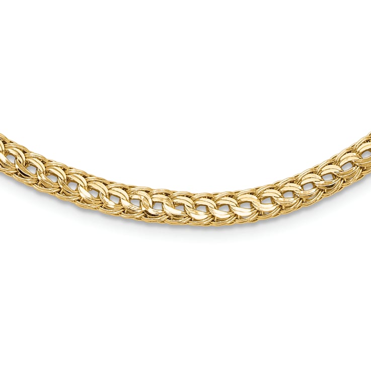 14K Yellow Gold Polished Fancy Diamond-cut Link Necklace