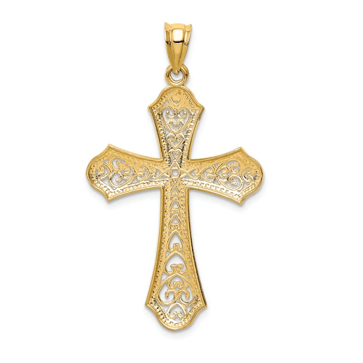 14k Two-tone Gold Polished Filigree Cross Pendant