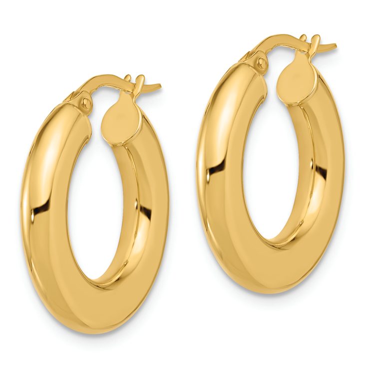 14k Yellow Gold Polished 7/8" Tube Hoop Earrings