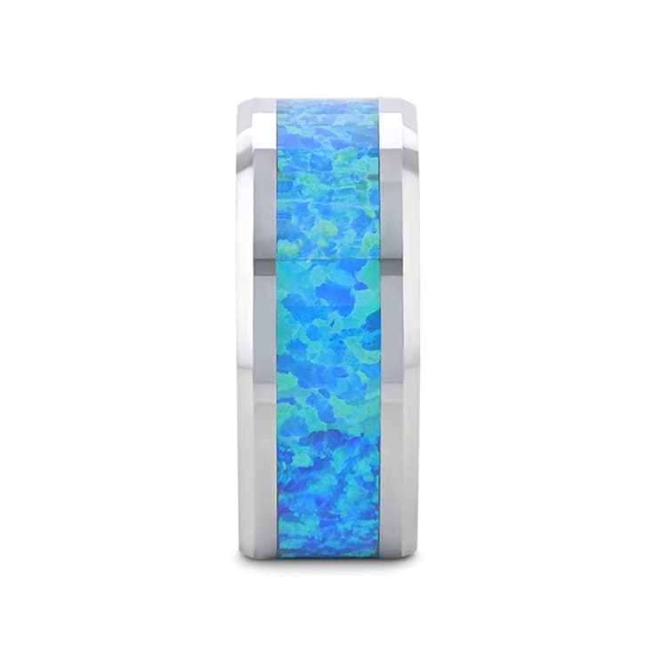 QUASAR Tungsten Wedding Band with Blue Green Opal Inlay 10mm