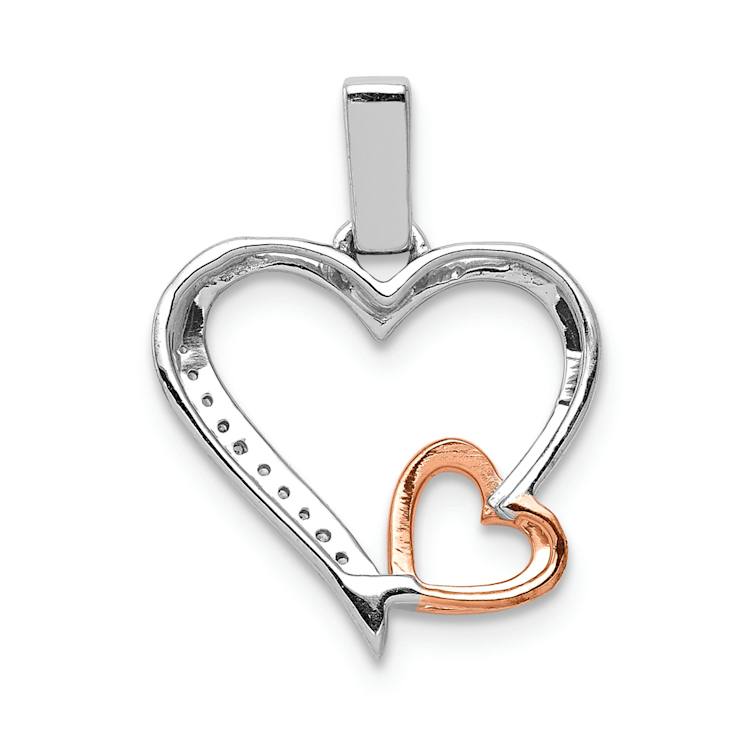 14K Two-tone Gold  Diamond Double Heart Pendant