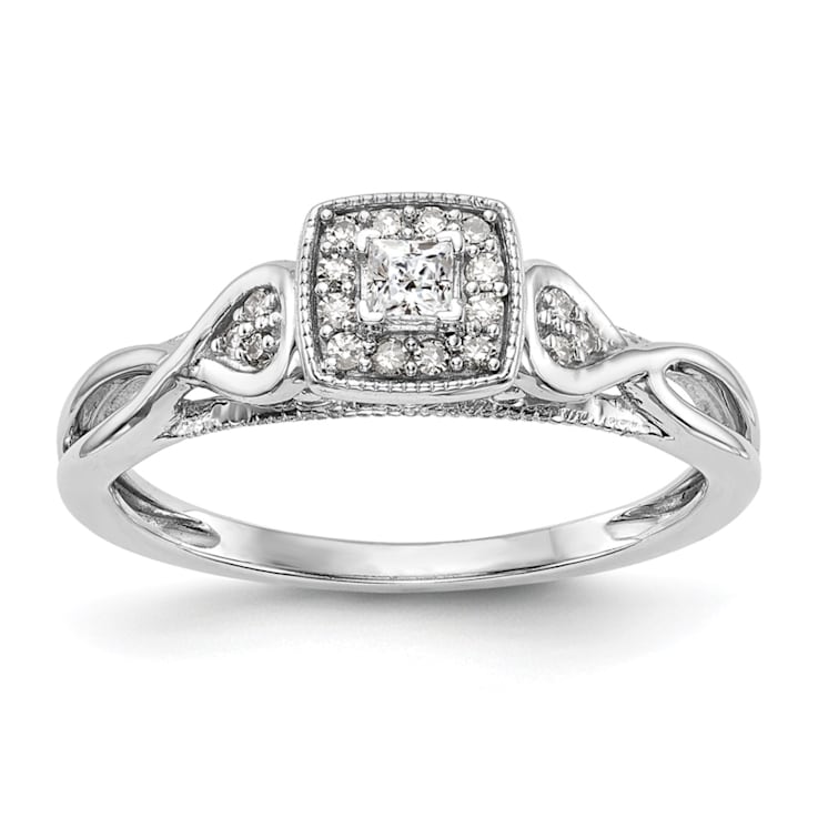 Rhodium Over 14K White Gold Lab Grown Diamond Complete Engagement Ring 0.204ctw