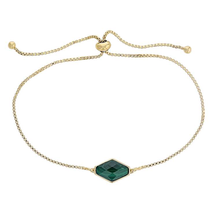 Malachite Freeform Bolo Bracelet In 18K Gold Over Sterling Silver 2.64ct