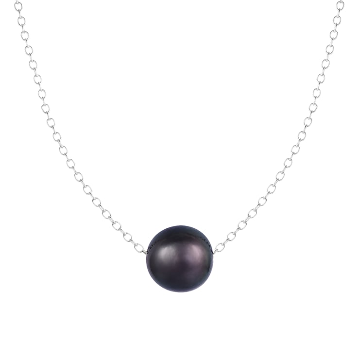 9.5-10.5mm Black Cultured Freshwater Pearl Sterling Silver Necklace