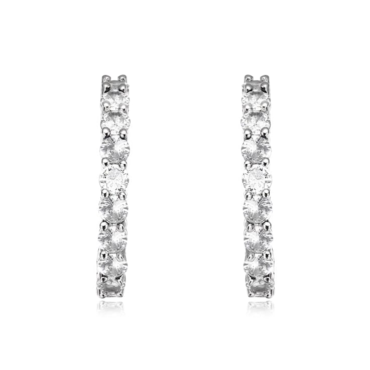 Clear Cubic Zirconia, Rhodium Over Brass Base Inside Out Hoop Earrings  6.9ctw
