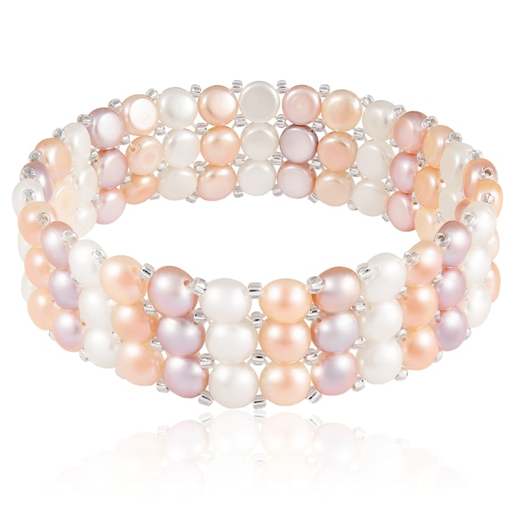 6-7mm Multicolor Cultured Freshwater Pearl Silver  Bracelet