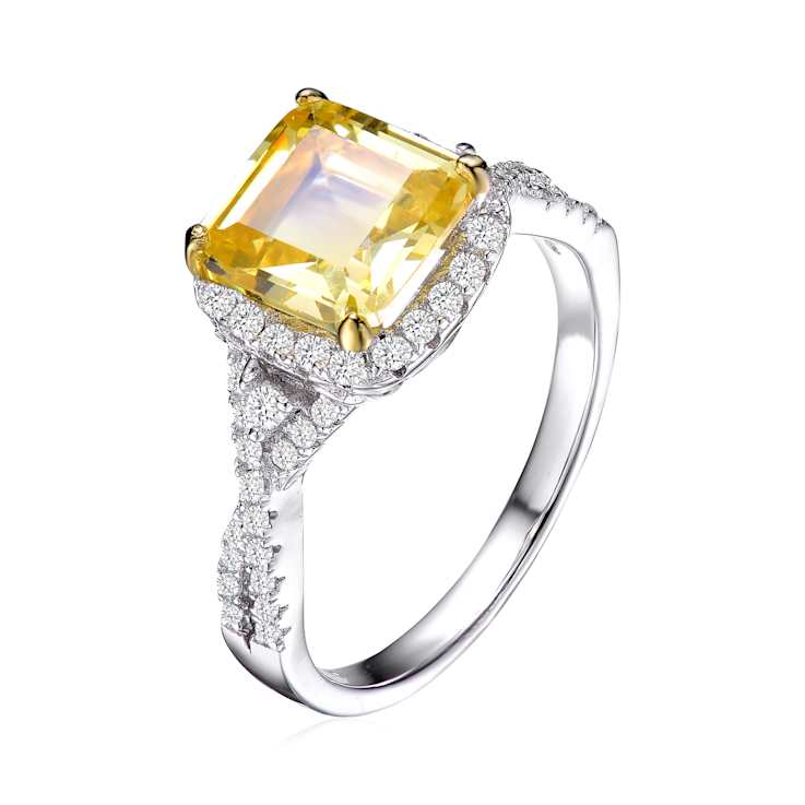 Citrine Color CZ Twisted Solitaire Ring In Sterling Silver